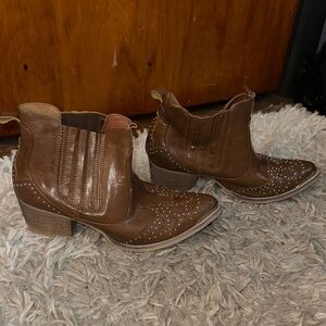 Yoki Brown Studded Ankle Booties